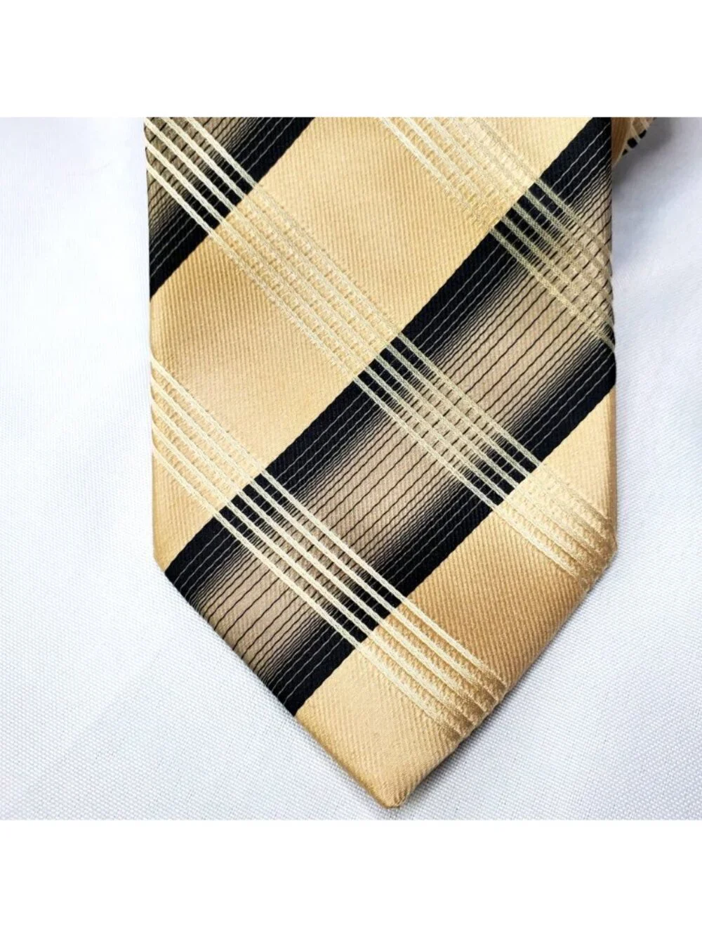 Stacy Adams Gold Black Plaid Mens Microfiber Tie 3.5